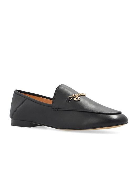 COACH Black Hanna Gold-tone Chain Leather Loafers