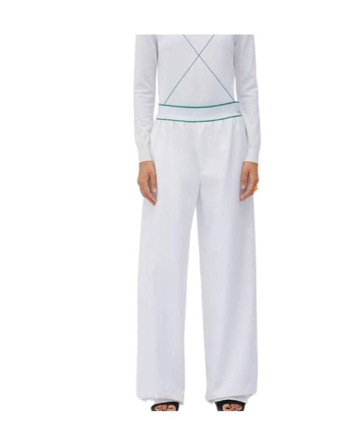 Bottega Veneta White Logo Waistband Wide Leg Trousers