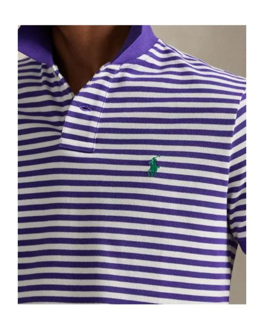 Polo Ralph Lauren Blue Logo Embroidered Striped Polo Shirt for men
