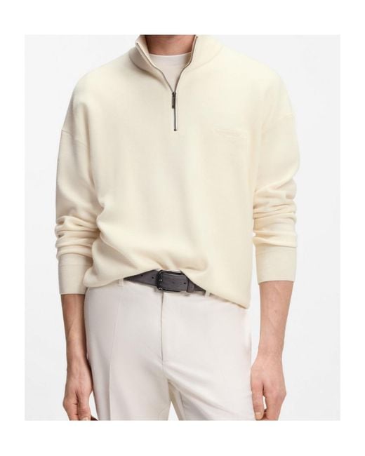 Boss White Zip-Neck Sweater for men