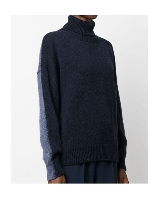 Alysi Blue Two-Tone Roll-Neck Jumper
