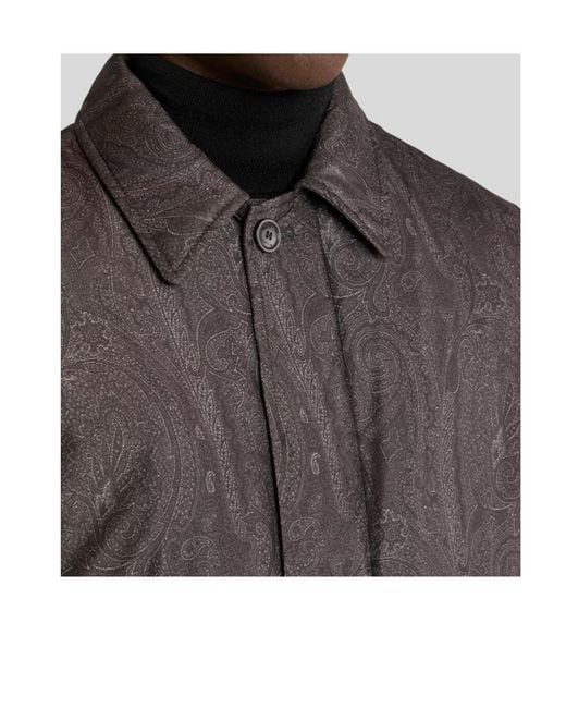 Etro Gray Padded Raincoat With Arnica Motif for men