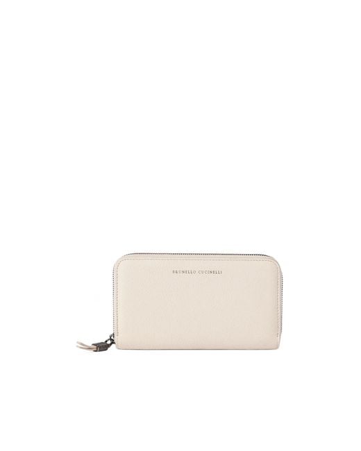 Brunello Cucinelli White Grained Zip Wallet