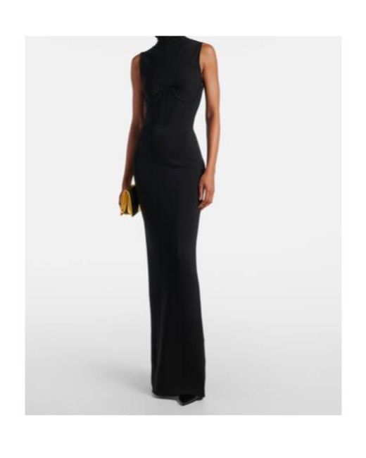 Nensi Dojaka Black Gwyneth Knitted Corset Maxi Dress