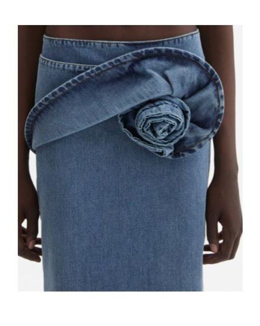 Magda Butrym Blue Rose-Detail Denim Midi Skirt