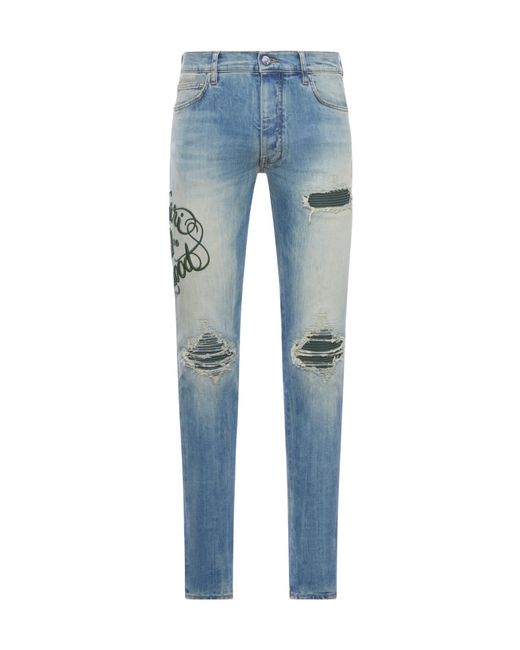 Amiri Blue Distressed Straight Leg Jeans for men