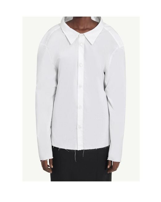 MM6 by Maison Margiela White Buttoned Frayed-Hem Shirt