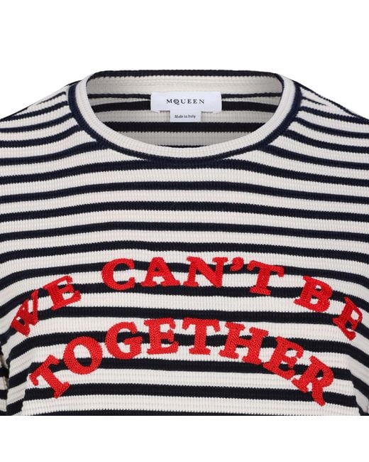 McQueen White Slogan Embroidered Stried T-Shirt