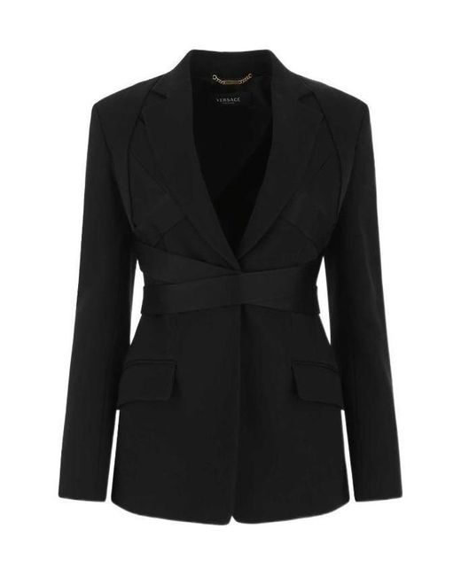Versace Black Strap Detailed Single Breasted Jacket
