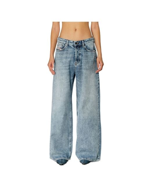 DIESEL Blue 1996 D-Sire 09H57 Mid-Rise Distressed Wide-Leg Jeans