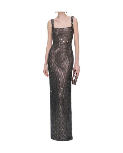 Self-Portrait Multicolor Gunmetal Square Neck Rhinestone Maxi Dress