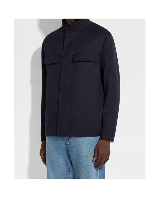 Zegna Blue Long-Sleeved Field Jacket for men