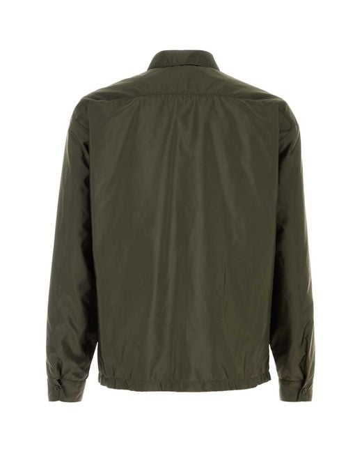 Prada Green Triangle-Logo Zipped Shirt for men