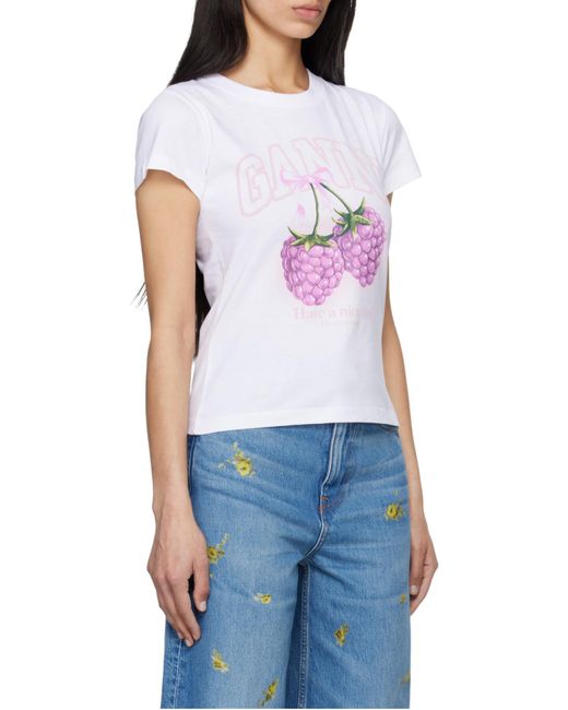 Ganni White Raspberry Print Baby Fit T-Shirt