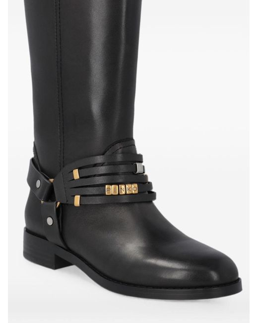 Pinko Black Logo Detail Flat Boots