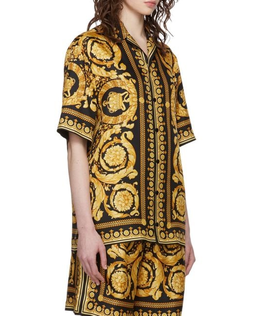 Versace Yellow Baroque '92 Silk Vacation Shirt for men