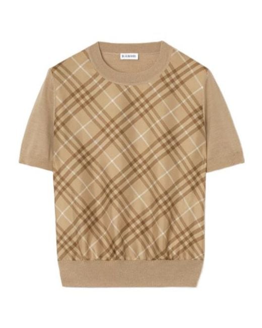 Burberry Natural Check Panel Wool Silk T-Shirt