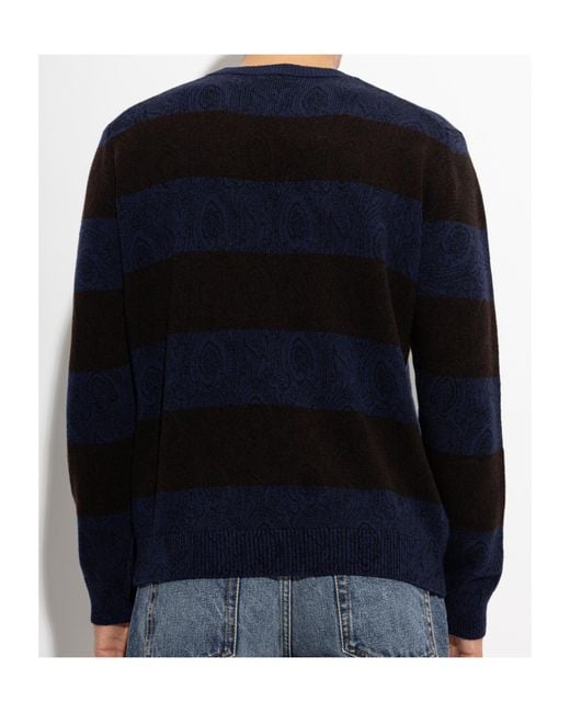 Etro Blue Crew Neck Long-Sleeved Knitwear for men