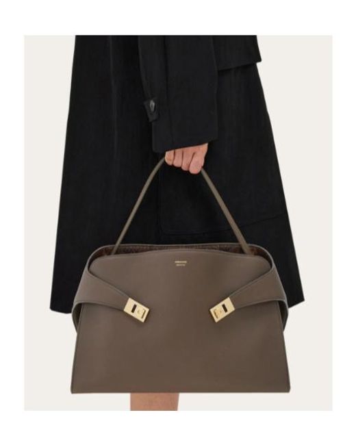 Ferragamo Brown Hug Soft Bicolor Shoulder Bag (L)