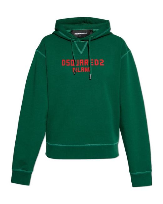 DSquared² Green Logo Printed Drawstring Hoodie