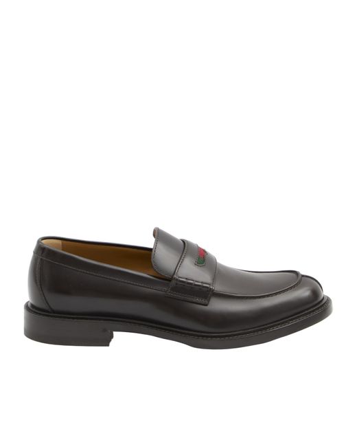 Gucci Gray Web-Stripe Leather Loafers for men