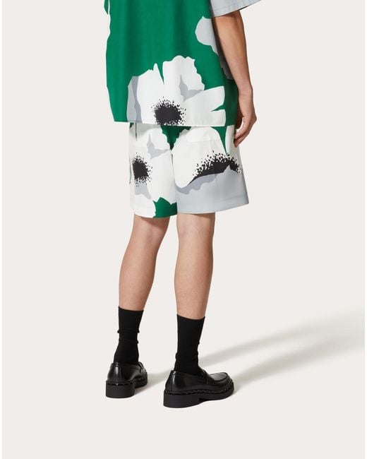 Valentino Green Flower Portrait-Print Bermuda Shorts for men