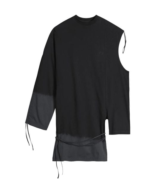 Y-3 Black Cut-Out Detailed Drape T-Shirt