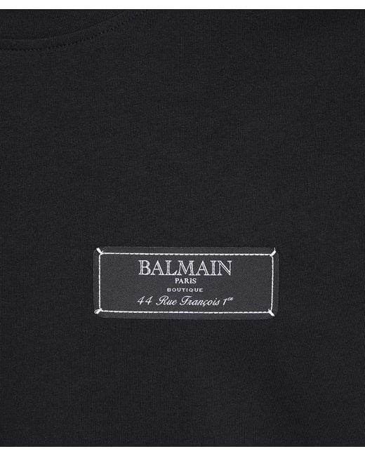 Balmain Black Logo-Patch Crewneck T-Shirt for men