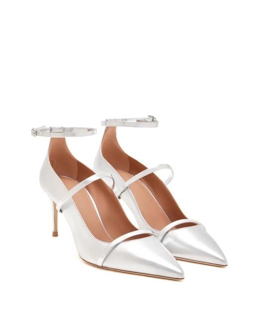 Malone Souliers White Ankle Strap Pumps
