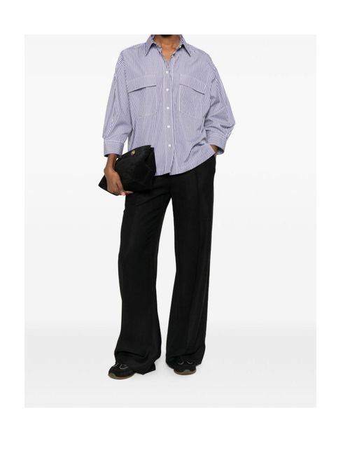 Brunello Cucinelli Purple Embroidered Striped Shirt