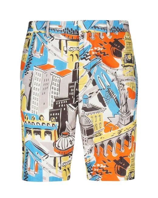 Moschino Blue Abstract Printed Shorts for men
