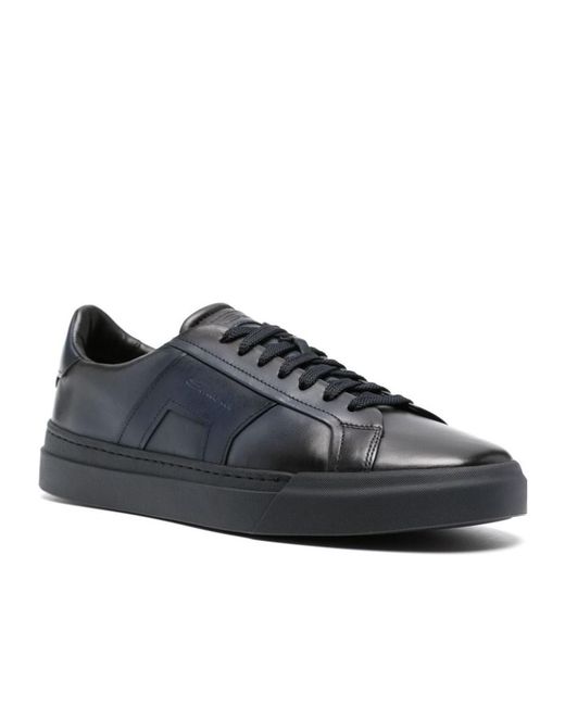 Santoni Blue Logo Debossed Almond Toe Sneakers for men