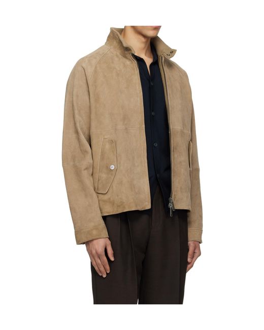 Boss Natural Long-Sleeved Stand-Up Collar Leather Jacket for men