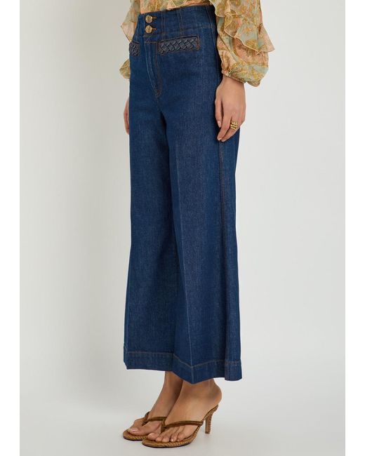 Zimmermann Blue Aster Cropped Flared-Leg Denim Jeans