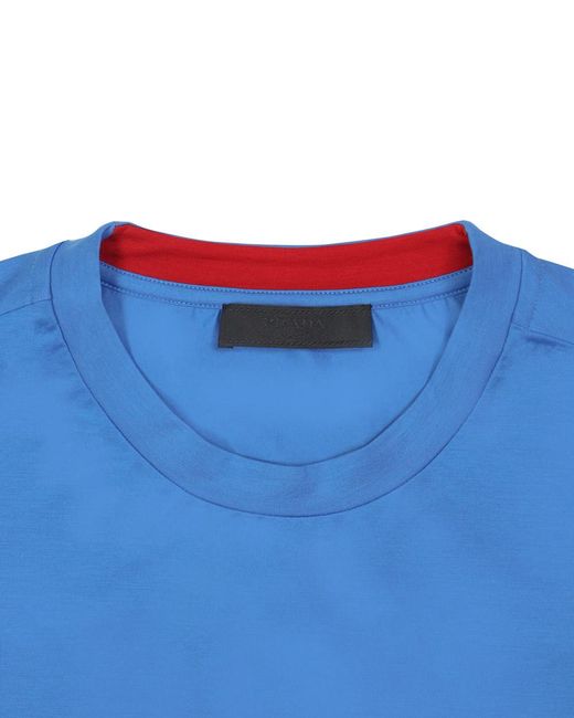 Prada Blue Logo Round-Necked T-Shirt for men