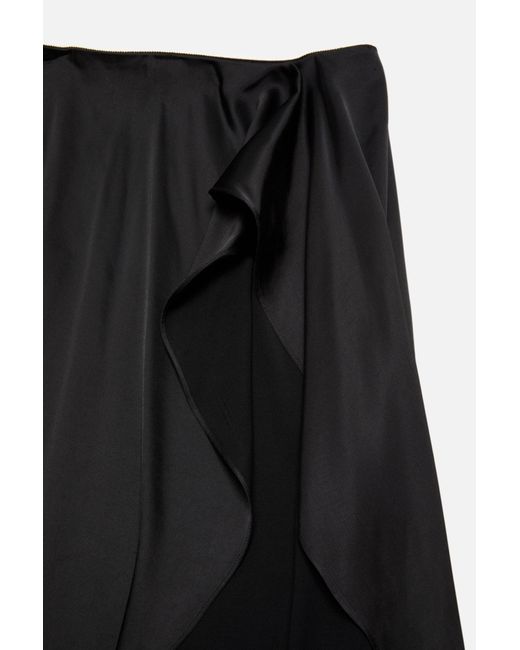 Acne Black Ruffled Lace-Trim Midi Skirt