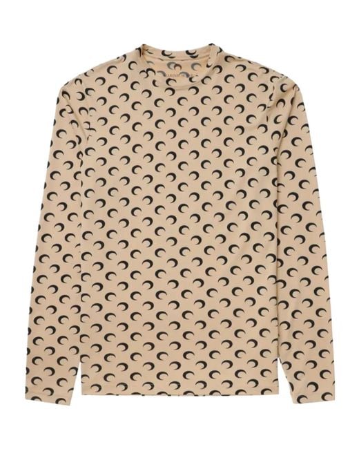 MARINE SERRE Natural Regenerated Moon-Print Long-Sleeve T-Shirt for men