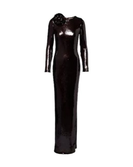 Rodarte Black Floral-Appliqué Sequined Gown
