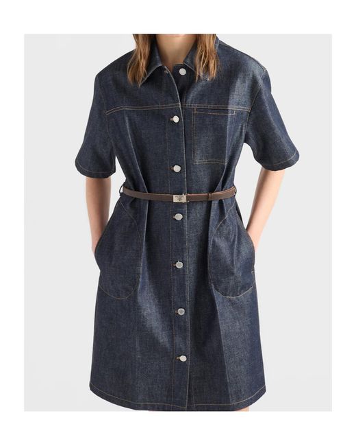 Prada Blue Belted Denim Dress
