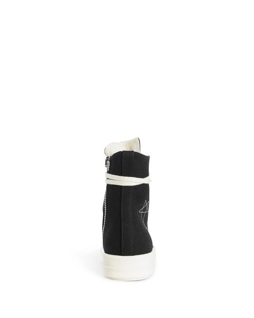 Rick Owens Black Logo-Embroidered High-Top Sneakers