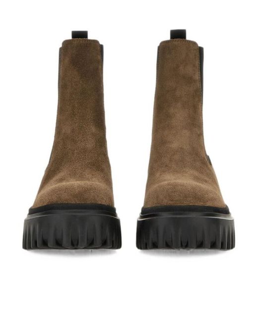 Hogan Brown Beatles Ankle Boots