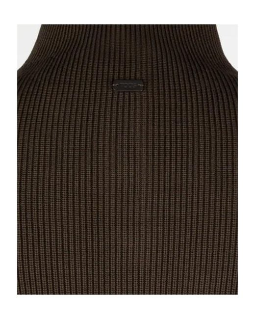 Tod's Brown Half-Zip Ribbed Sweater for men