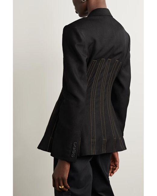 Stella McCartney Black Topstitched Grained Suit Jacket