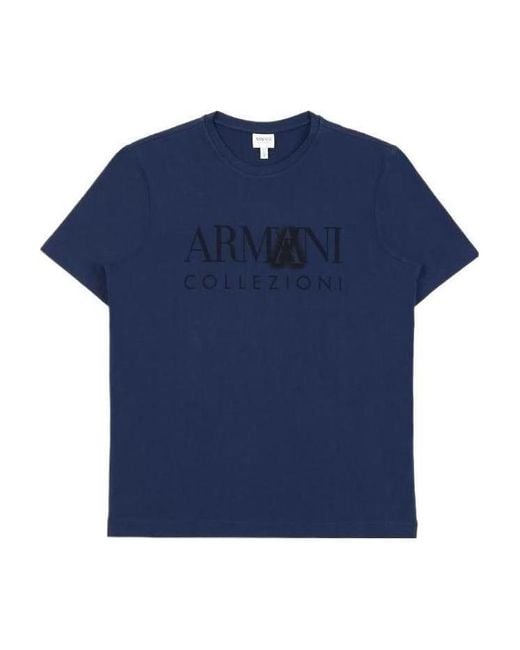 Armani Collezioni Blue Logo Printed T-Shirt for men