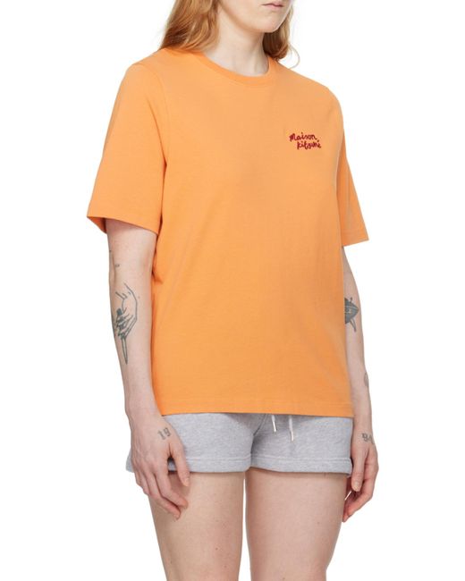 Maison Kitsuné Orange Maison Kitsuné Logo Embroidered Crewneck T-Shirt