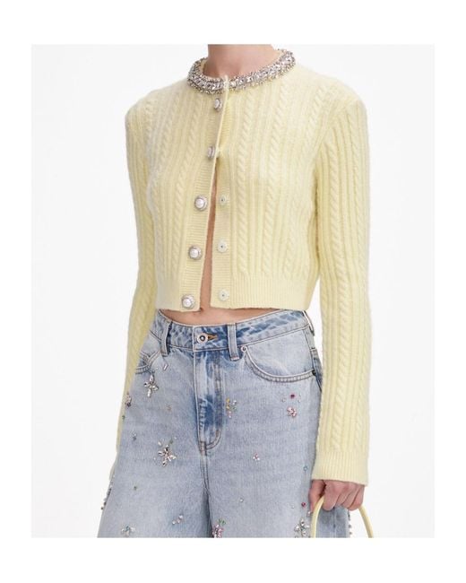 Self-Portrait Blue Embellished Crewneck Cardigan