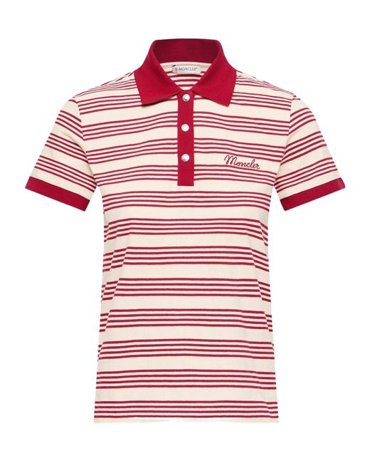 Moncler Red Striped Cotton Polo Shirt