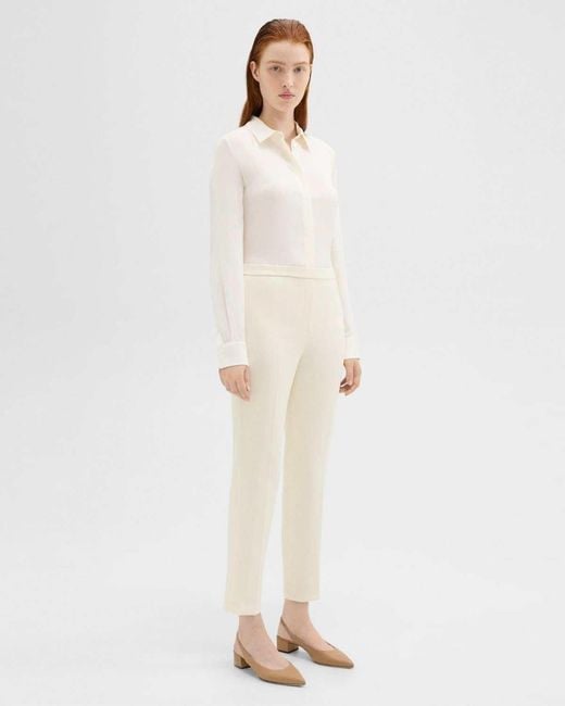 Theory White Treeca Pull-On Tailored Pants