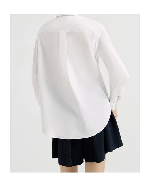 Brunello Cucinelli White Stretch Cotton Poplin Shirt With Tie And Monili