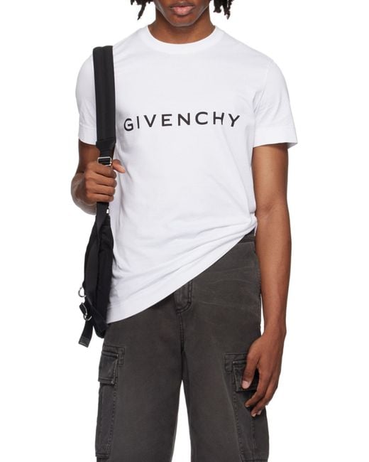Givenchy White Logo Printed Crewneck T-Shirt for men